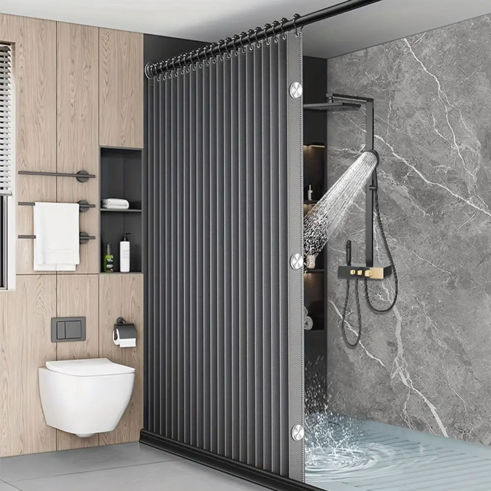 Thick Linen-Like Magnetic Shower Curtain, 1.8x2m Stainless Steel Hanging Privacy Divider for Bathtubs, Waterproof, Rustproof, Fade Resistant, Silicone-Enhanced for Modern Bathrooms, Includes 14 Hooks, Easy Installation, Wardrobe-Compatible, Foldable 3D Ha