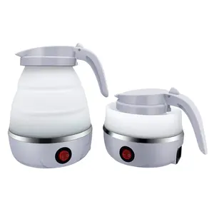 UpdateClassic Small Travel Foldable Electric Kettle, 0.6L Portable Collapsible Hot Water Boiler For Coffee Tea (White)