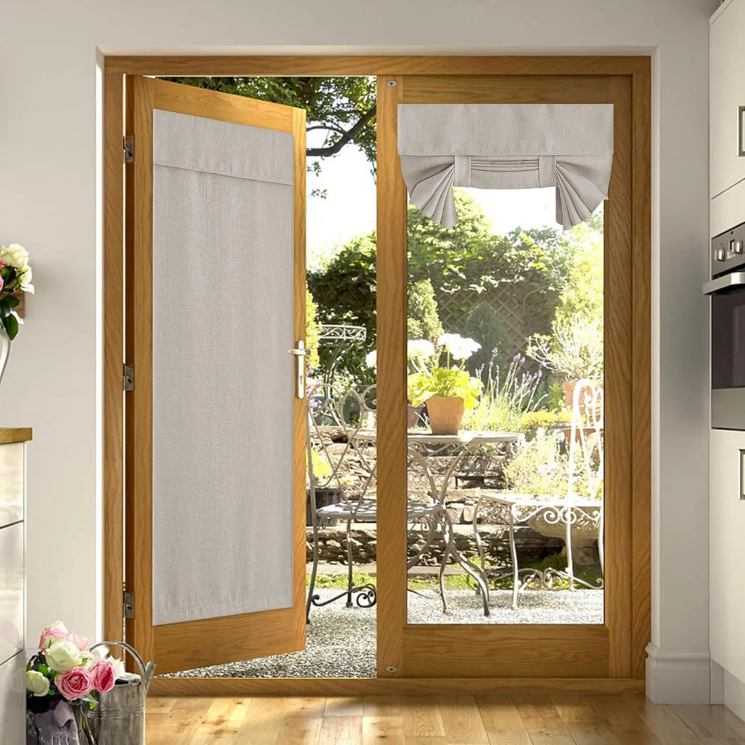 NICETOWN French Door Curtains for Window, Blackout Privacy Curtains for Kitchen, Farmhouse Thermal Insulated Linen Door Shade for Office, Tie Up Shades, 1 Panel