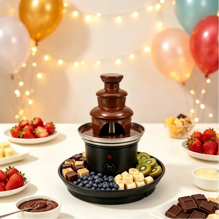 CNCEST 3-Tier Compact Stainless Steel Chocolate Fountain Machine, 1lb Capacity Melting Pot, Rotating Rod, 6 Forks, Serving Tray, 120V 40W US Plug for Weddings, Parties