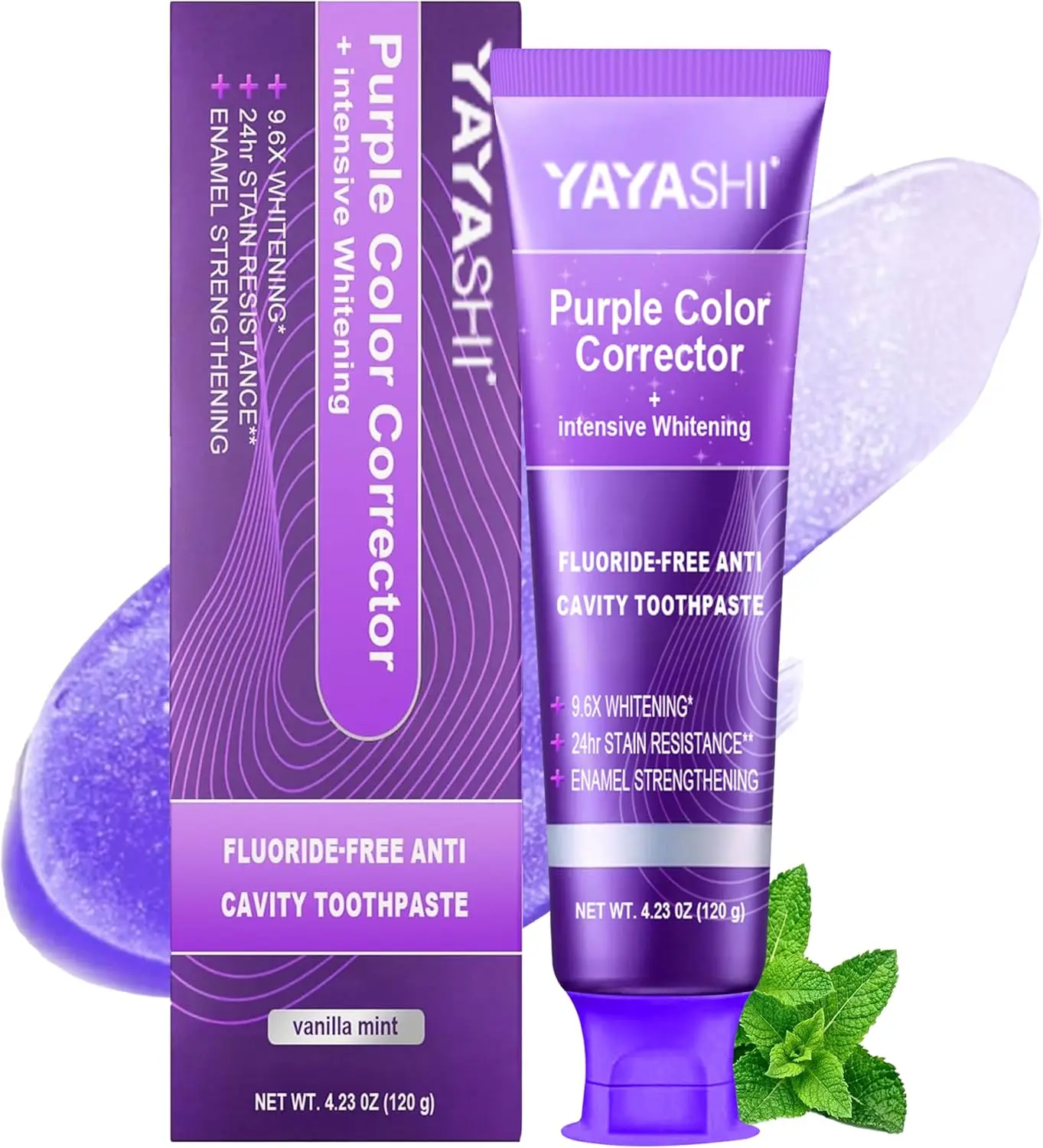 Purple Color Corrector Whitening Toothpaste, Anticavity Fluoride Toothpaste, Plaque Remover for Teeth,freshens Breath,Vanilla Mint