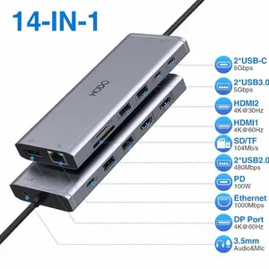 USB C Docking Station Dual Monitor HDMI for Dell HP, Laptop Docking Station 3 Monitors Triple Display USB C Hub Dock to 2 HDMI 4K,DP,Ethernet,6 USB,PD,SD/TF, Audio, USB C Adapter 14 in 1 for Lenovo