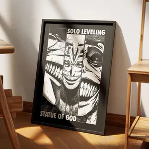 Solo Leveling Poster, Statue Of God Dark Manga Wall Art, Monochrome Anime Prints For Korean Manhwa Fans frameless
