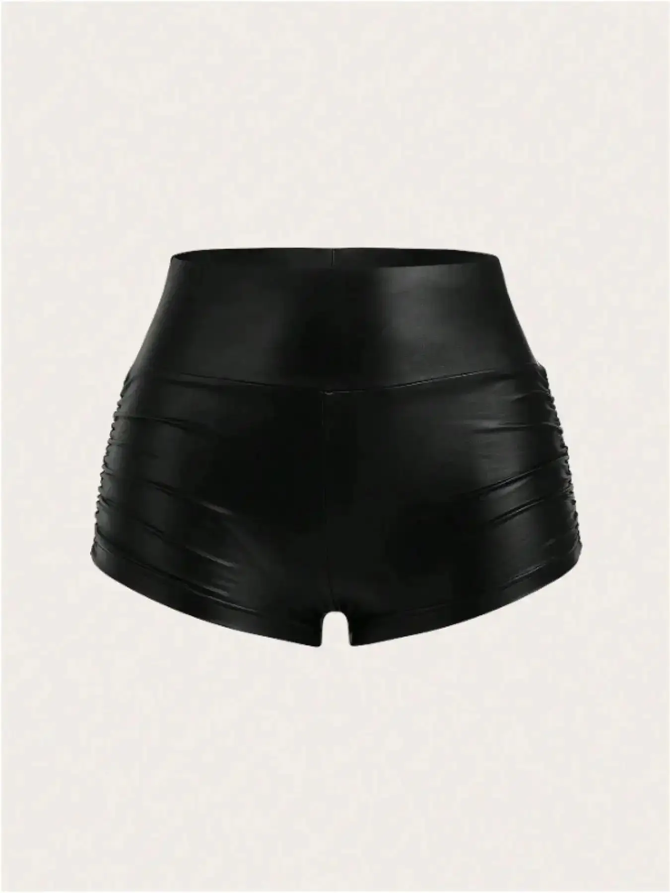 Women's Solid Color Stitching Detail Shorts, Fashion Casual PU Leather Shorts for Daily Outdoor Wear, Women Bottoms for Spring Fall, Fitted Fashion Shorts, Casual Fashionable Shorts