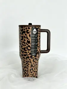 HydroJug 40oz Traveler Leopard Print Insulated Tumbler with Handle Flip Straw Lid 24 Hours Cold Retention BPA Free Cup Holder Friendly Drinkware Flasks
