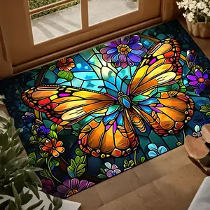 1pc Outdoor Mat At The Entrance, Polyester Floor Mat Mat, Crystal Colored Butterfly Pattern Anti Slip Door Mat, Hallway Kitchen Bathroom Balcony Mat, Bathroom Mat Outdoor Mat, Home Indoor And Outdoor Decoration Mat Mat, Decorative Area Rug