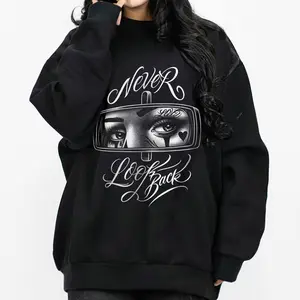 Never and Look Art Chicano Clothing Lowrider Chicana Art Gangster Cholo Outfit Cotton Fabric Menswear Casual Streetwear Hoodie Unisex Loose Fit