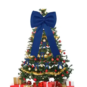 Christmas Decorations - 18 inch Big Christmas Bows & 24 Short Ribbon Bows for Xmas Tree - Giant Satin Bow for Tree Topper Window Mantle Wall Door Decor,Blue,B