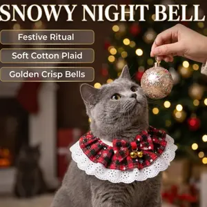 Christmas Plaid Pet Bandana Bow Tie Set - Adjustable Dog Cat Collar Accessory with Jingle Bell