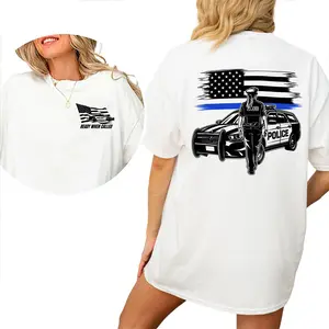 [100% Cotton] Ready When Called Police T-Shirt, Patriotic Police Graphic Tee, Thin Blue Line Police Shirt, Front Back Print Short Sleeve Tee, Law Enforcement Support Gift For Police Officers