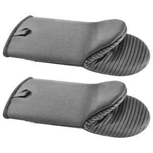 【fathersdaygift】VEVOR 2-Piece Bakeware Oven Mitts -  Mini Glove Set, Non-Slip Silicone Strips, 500℉ High Heat Resistant, Lightweight Cotton, 13.07x6.1in, 2 No-Marks Hanging Hooks for Home, Kitchen