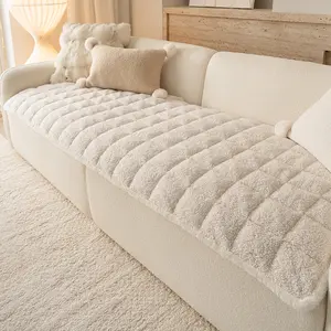 1pc Pure Color Autumn Winter Chenille Warm Thick Sofa Cover, French Countryside Simple Design Teddy Velvet, Soft Skin-Friendly Anti-Slip Pet Scratch Proof, Washable Sofa Slipcover, Soft Sofa Protector, Soft Couch Protector