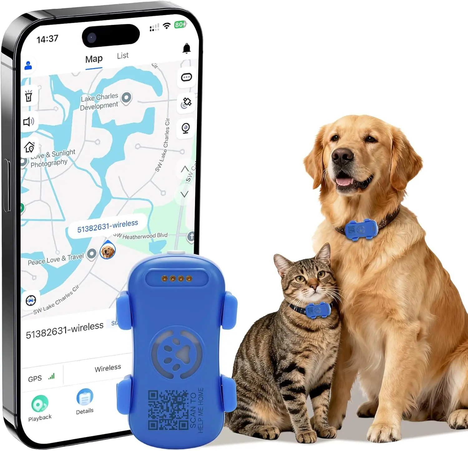 4G GPS Pet Tracker for Dogs & Cats - Collar-Attached Durable Water-Proof Anti-Lost Device with USB Charging, SIM-Enabled Mobile Real-Time Unlimited Range Tracking, Virtual Fence, Light & Sound Alerts (Requires Subscription)