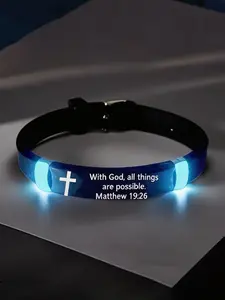 Inspirational Bible Verse Cross Glow-In-The-Dark Night Bracelet, Cross bracelets, Christian Faith Silicone Identity Men Jewelry Wristband, Unisex Religious Gift