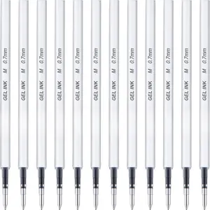Black Gel Pens Refills, 12 Pack Retractable Gel Ink Pen Refills Bulk, Medium Point 0.7mm Tip Smooth Writing Quick Dry Gel Pen Refills for Journaling Writing School Office Supplies (12 Black 0.7mm)