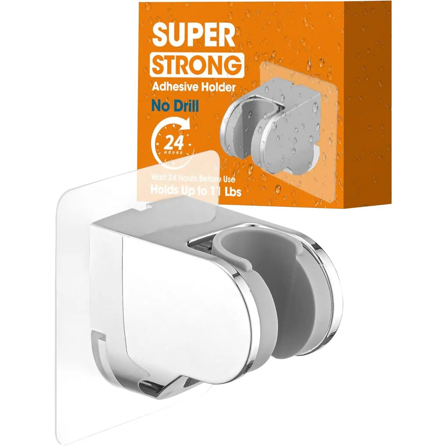 Chrome Handheld Shower Head Holder - No-Drill Super Strong Adhesive Adjustable Wall Mount, Easy Access for Washing Hair, Ideal for Kids and Seniors