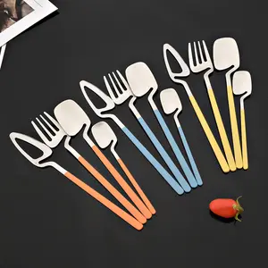 Hangable 24-Piece Silverware Set, Cute Macaron Color Satin Finish Flatware Cutlery Set Service for 6,