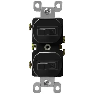 Duplex Double Toggle Light Switch, Single Pole, Side Wiring, Copper Wire Only, Grounding Screw, Residential Grade, 15A 120V, UL Listed, 82150-BK, Black