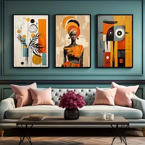 3pcs Abstract Ethnic African Wall Art Set Afro Bohemian Canvas Decor Art for Bedroom Living Room Corridor Wall Decoration No Framed, 2D Flat, Perfect for Room Decor