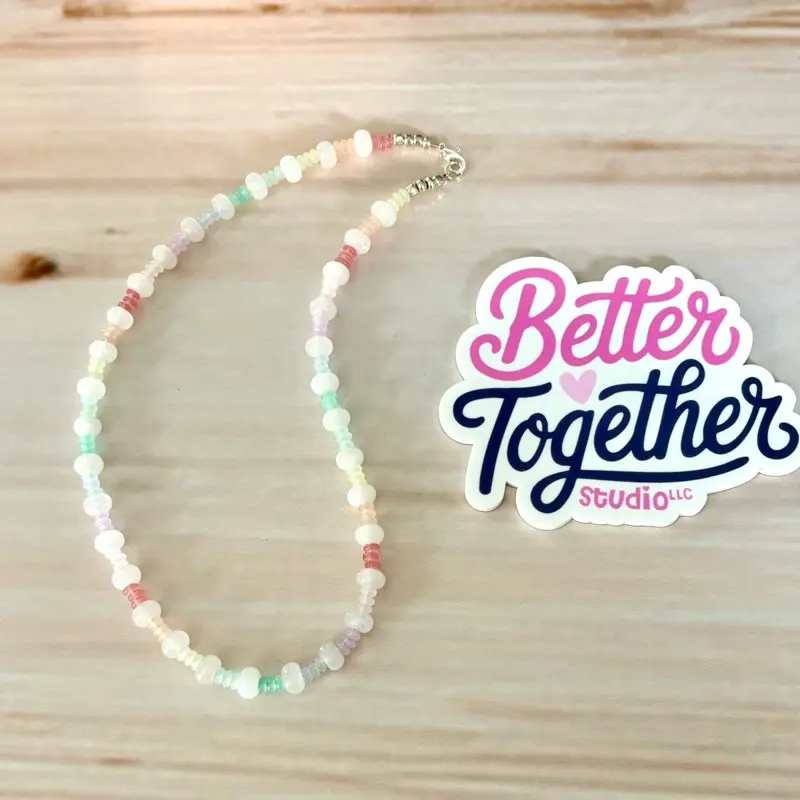 Pastel Rainbow Beaded Necklace | Handmade Glass Rondelle Necklace | Colorful Layering Necklace | Minimalist Jewelry | Summer Jewelry