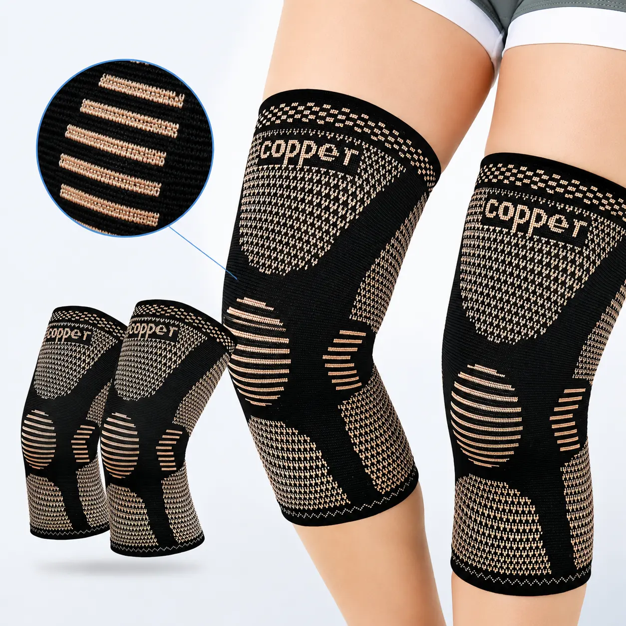 2 Pack Copper Adjustable Breathable Knee Sleeves – Beat Arthritis & Recover Faster from Sports, Medical Grade Compression Sleeves for Arthritis, Knee Pain Relief and Active Sports Support brace