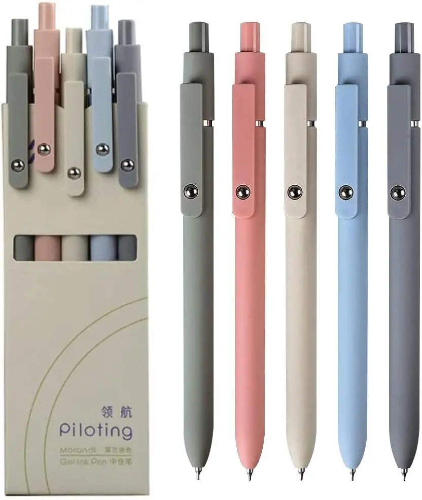 5 pack Blue Gel Pens Quick Dry Ink Pens Fine Point Retractable Roller Ball Pens 0.5mm Smooth Writing Pens Cute Pens Aesthetic pens for School Office Home Diary Gift Pens