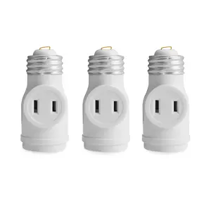 2 Outlet Light Socket to Plug Adapter, Electrical Screw in Light Bulb Socket Outlet Adapter, Lamp Holder, Dual Polarized E26 ETL, White (3PACK)