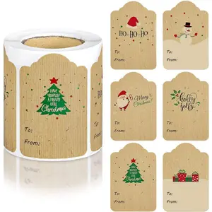 300 Personalized Kraft Paper Gift Tags, Handwritten Names, Cute Tree & Deer Design, DIY Stickers for Christmas Decorations, Party Favors, Self Adhesive Label, Personalized Labels