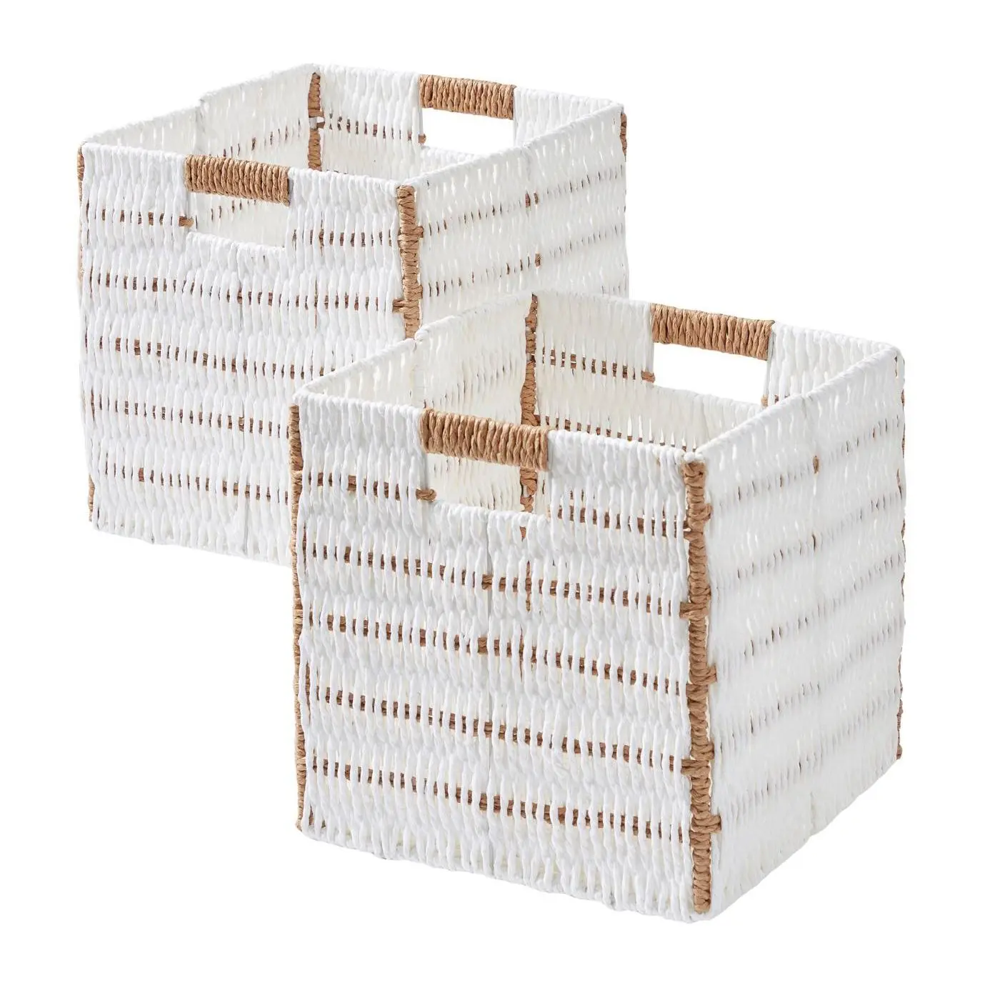 Ornavo 2pk 13" Wicker Paper Storage Basket CubeBin w/ Handle