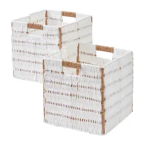 Ornavo 2pk 13" Wicker Paper Storage Basket CubeBin w/ Handle