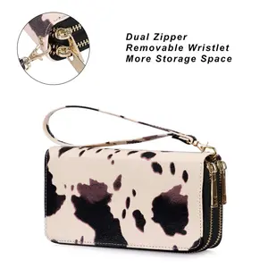 Women's Double Zipper Long Clutch Wallet, Large Capacity Wallet Cellphone Purse with Removable Wristlet Strap for Credit Card, Cash, Coin, Bill