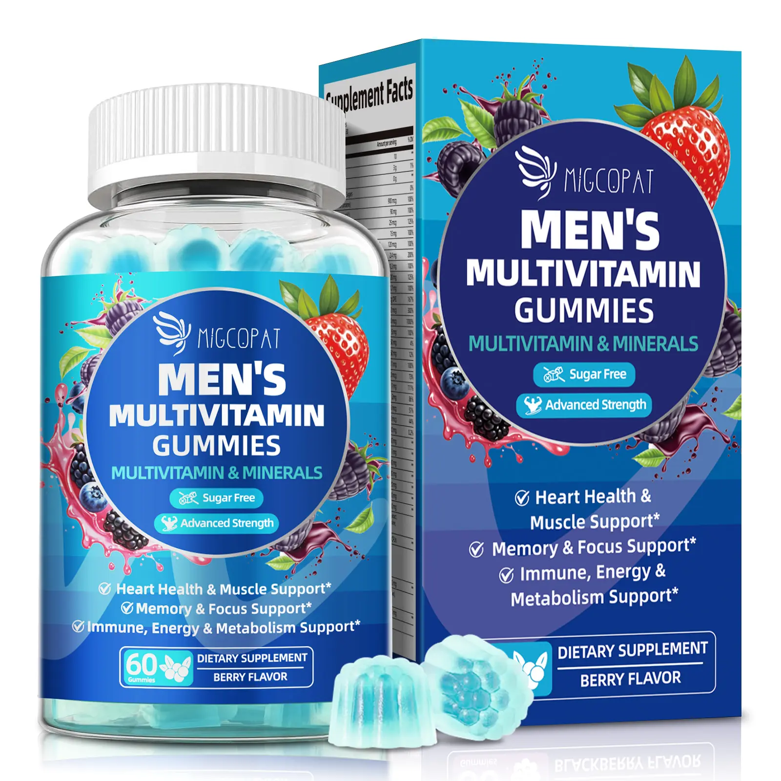 Migcopat Multivitamin for Men, Mens Multivitamins Gummies w/Omega-3, Probiotics, Inositol, Folate, Biotin, Zinc, Vitamins A, C, D, E, B, Support Heart, Brain, Muscle, Energy, Sugar-Free, Berry Flavor,#backtoschool
