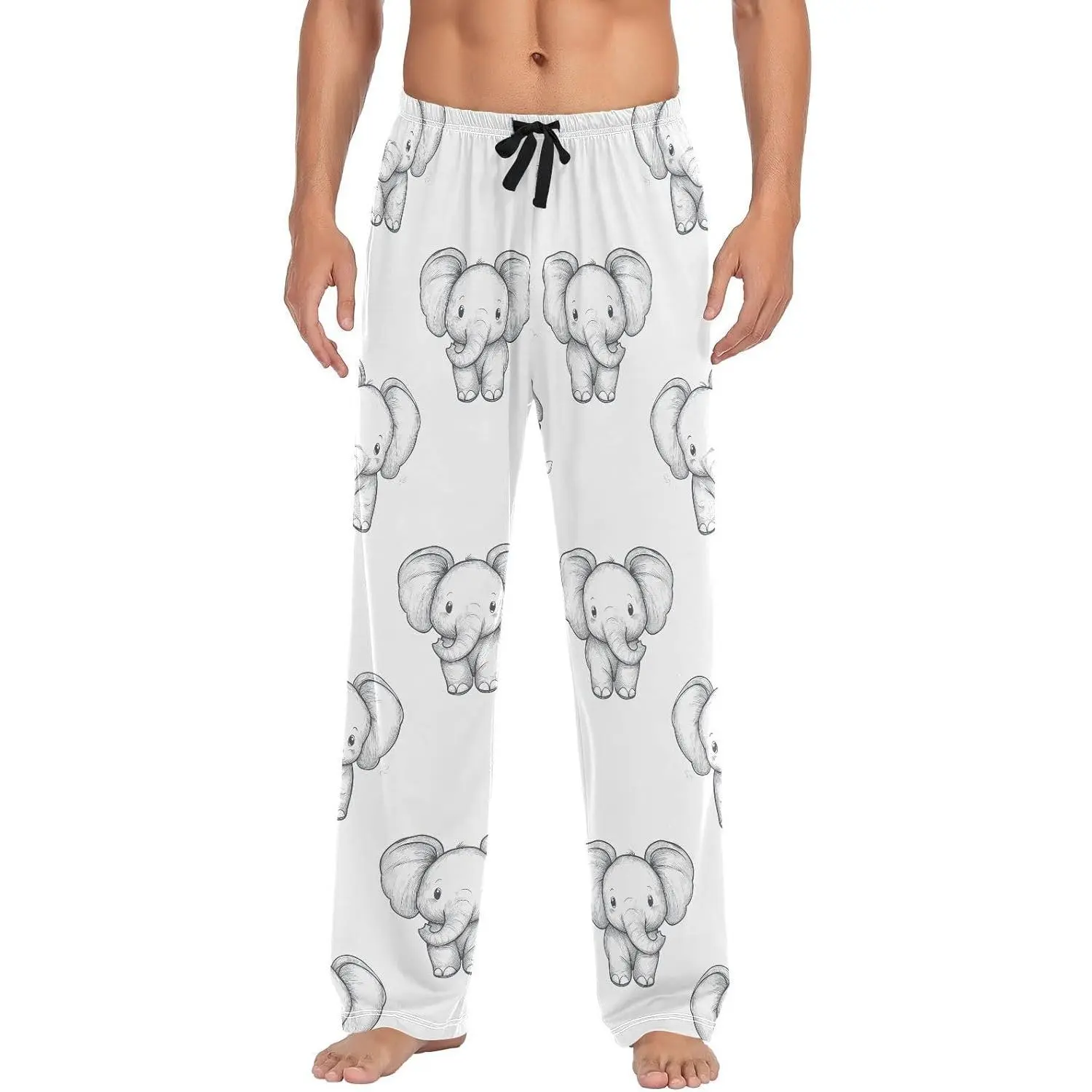 Tiktokshopblackfriday Mens Pajama Pants Cartoon Elephant Men's Pajama Bottoms Sleep Lounge Pj Pants for Men Drawstring Pockets S-XXL Loungewear Menswear Lightweight Soft Breathable Elastic Waistband with Drawstring