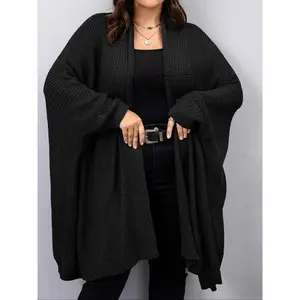 ??Plus Size?? Solid Batwing Sleeve Open Front Cardigan, Casual Long Sleeve Knit Outerwear for Fall & Winter, Women's Clothing for Daily WearGift