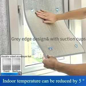 1Pc Thickened Hemming Summer Aluminum Window Insulation Film, Double-Sided Reflective Design, with Heat Insulation, Privacy Protection and UV Blocking Functions, Self-Adhesive with Suction Cups, No-Drilling Easy Installation