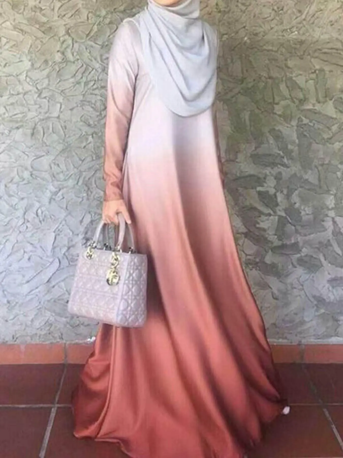 Women's Gradient Elegant Abaya Long Dress, Loose Comfortable Dress, Muslim Women's Long Sleeve Dress, Muslim Clothing, No Headscarf Included