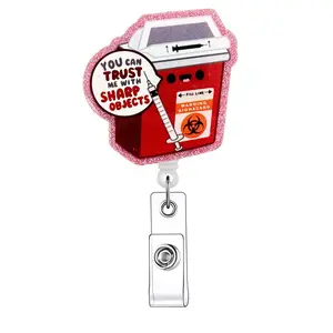 Funny Medical Themed Retractable Badge Reel, 1 Count Portable Acrylic ID Holder with Clip, Retractable Badge Holders, ID Holder for Nurses, Doctors, Students & Office Staff, Retractable Badge Scroll