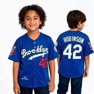 【Christmas Gift】Embroidery Baseball Embroidery#42 Blue Legend Jersey Retro Short Sleeves Button Down Baseball Jerseys Stitched Youth Robinson 42
