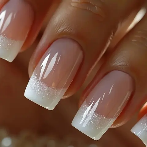 24pcs Wearable Nail Tips Art, Daily French Manicure, Nude & Silver Color Mix, Reusable Medium Long Square Nails, European Style Extension, False Nails Tips, Fake Nails Set, Fake Nails Extensions