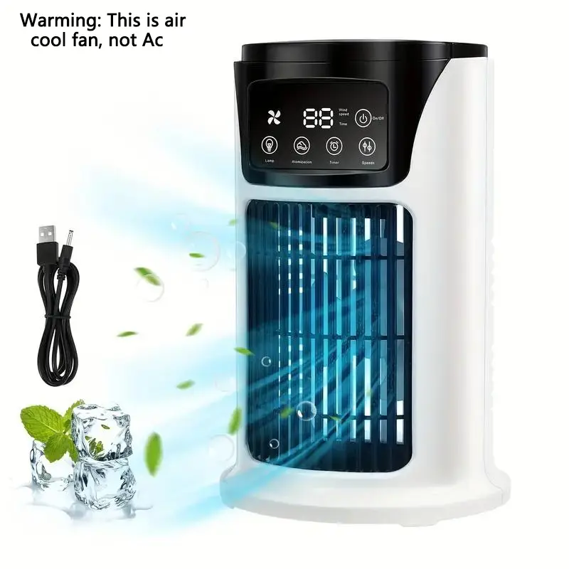 3 in 1 Portable USB Air Conditioner Humidifier with Cooling Fan, Adjustable Air Cooler Fans with Ambient Light for Gift