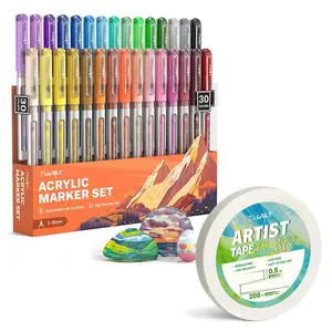 [JusArt] 30/24/18 Colors Flexible Tip Acrylic Marker Set, Waterproof Flexible Tip Acrylic Markers, Premium Paint Pens for Various Surfaces, Acrylic Paint Markers, Markers for Coloring, Art Supplies, Acrylic Marker, Coloring Supplies