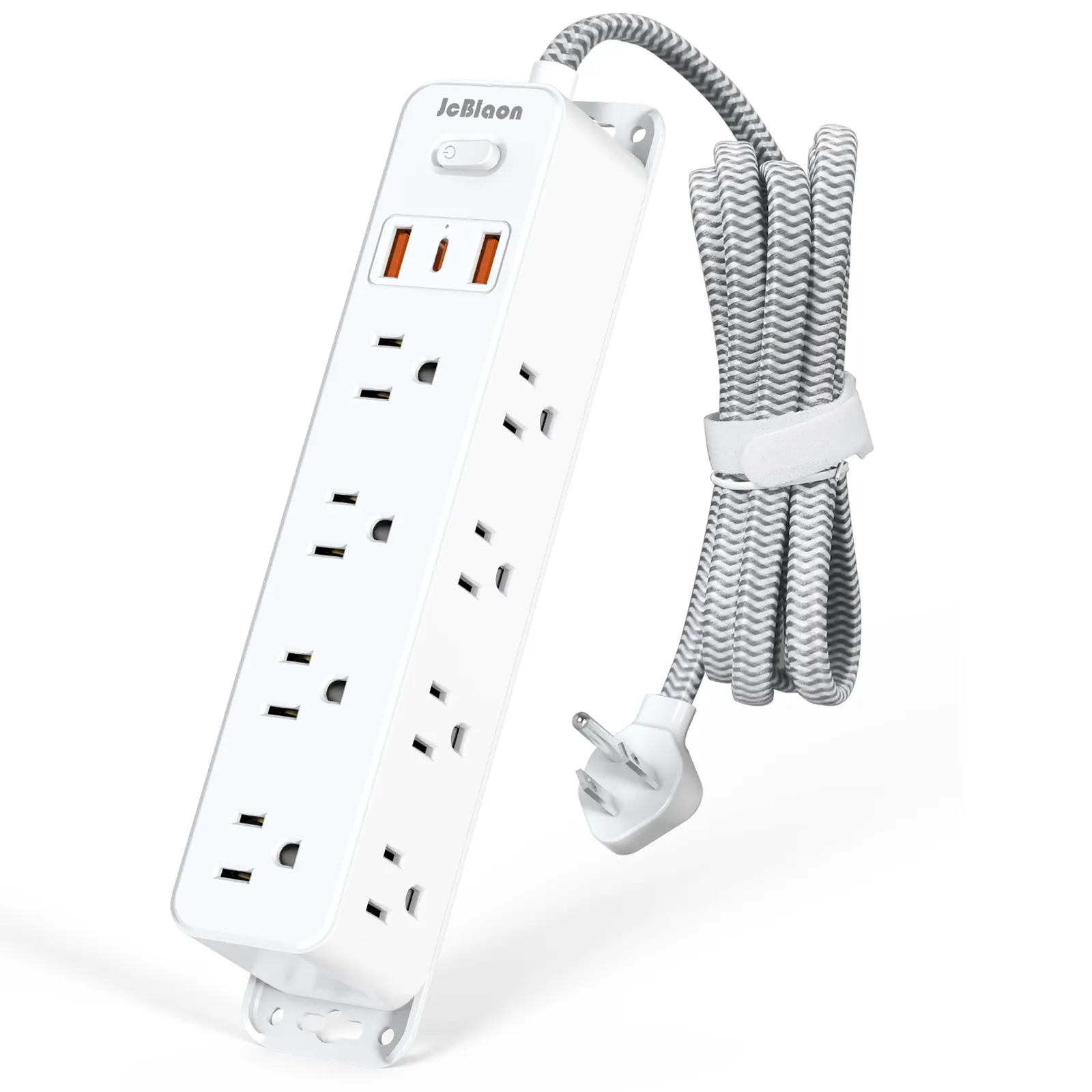 Surge Protection Power Strip Charger Station - 5 FT Extension Cord, 12 AC+3 USB Outlets, 3 USB Outputs, Flat Plug, On/Off Switch, Polycarbonate Rectangle Wall-Mount for Home, Office (Home Improvement Electrical Socket Accessory)
