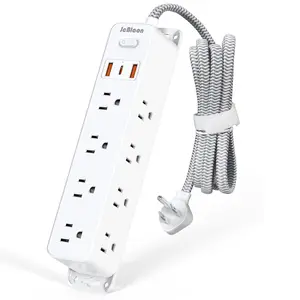 Surge Protector Power Strip - 5 FT Extension Cord With 12 Widely AC Outlet 3 USB, Flat Plug, Wall Mount, Desk Charging Station for Home Office