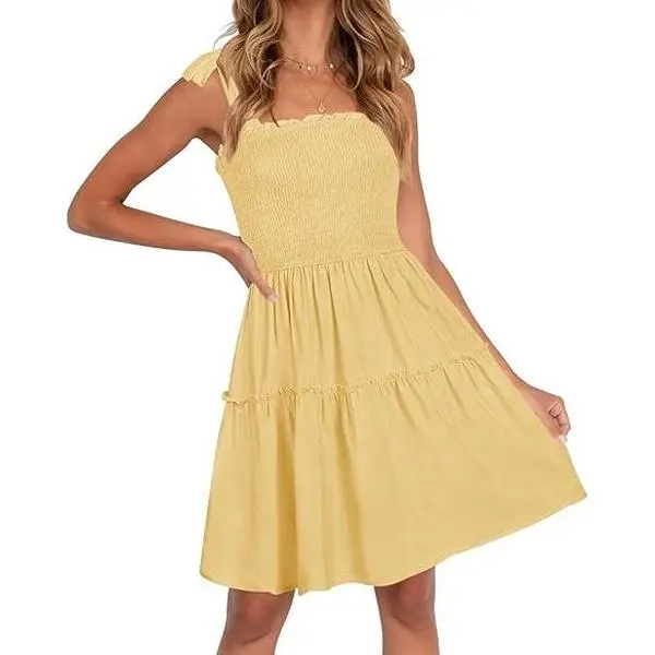 ZESICA Women's 2026 Summer Spaghetti Strap Sleeveless Square Neck Ruffle A Line Swing Mini Dress