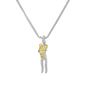 Mother and Baby Hug Necklace Two-Tone Interlocking Embrace Pendant Family Affection Jewelry Gifts for Women Mother's Day