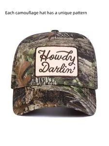 Unisex Adjustable Baseball Cap, Howdy Darlin Letter Embroidery Design, Casual Fitted Woven Fabric Hat for Spring & Fall Outdoor Activities, Camo Dad Hat, Embroidered Hat