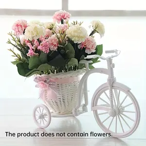 Elegant Bicycle Planter, Woven Basket with Artificial Flowers, Fashion Home Decor for Living Room, Desk, Shelf, Supermarket Display