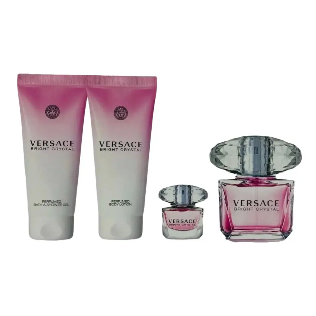 Versace Bright Crystal for Women 4-Piece Hair & Body Set (3.0 Ounce Eau de Toilette Spray + 3.4 Ounce Body Lotion Spray + 3.4 Ounce Shower Gel + 0.17 Ounce Eau de Toilette Spray)