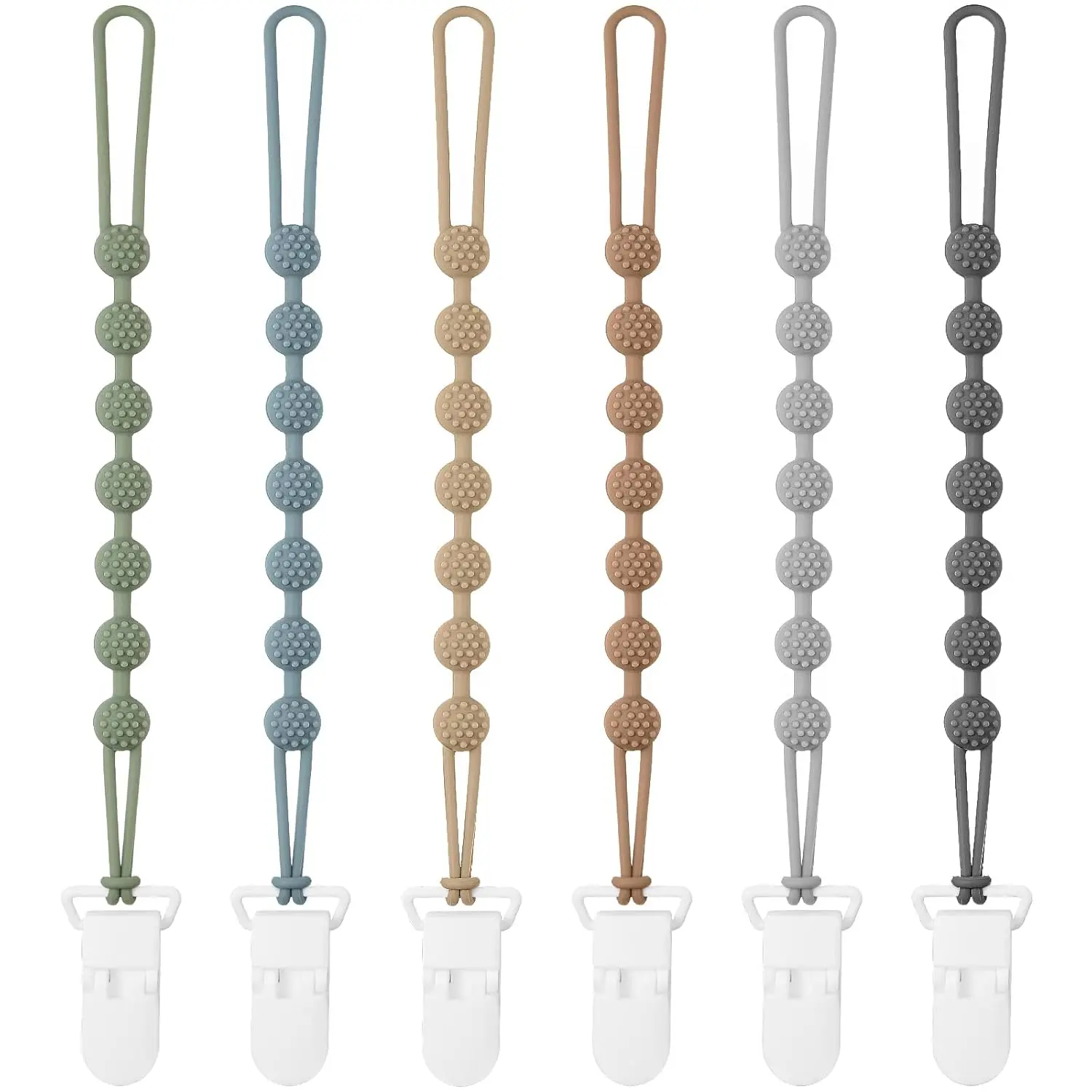 Pacifier Clips Silicone, 6-Pack Pacifier Holder Clip with Stylish Round Design, 100% Food Grade Silicone, Safe Essentials for Newborns Baby Boys and Girls Easter