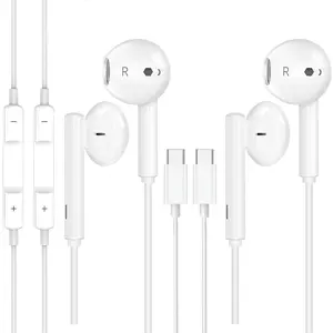 2 Pack Earbuds Headphones Wired USB C with Microphone Noise Isolating for iPhone 17 Pro Max/17 Pro/16 Plus/15/Samsung S23 Ultra S22+ S21